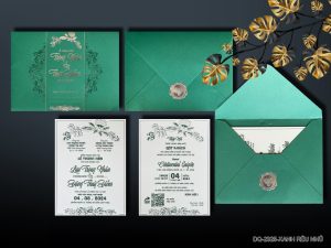 Thiệp cưới DQ-2325-Xanh Rêu Nhũ