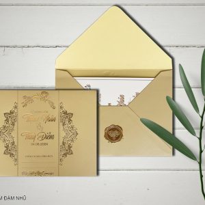 Thiệp cưới DQ-2325-Kem Đậm Nhũ