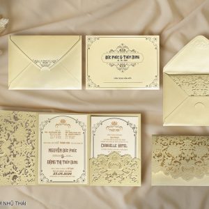 Thiệp Cưới DQ-2321 Kem Nhũ Thái