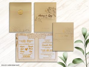 Thiệp cưới DQ-2311-Kem Đậm Nhũ