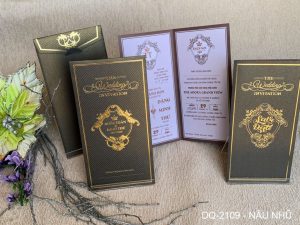 Thiệp cưới DQ-2109-Nâu đậm nhũ
