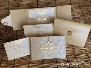 Thiệp cưới DQ-2120-kem đậm nhũ