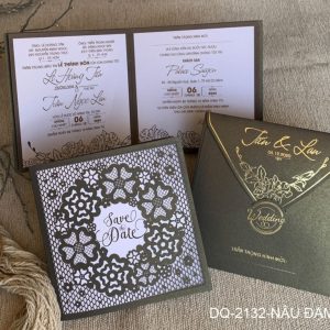Thiệp cưới DQ-2132-Nâu đậm nhũ