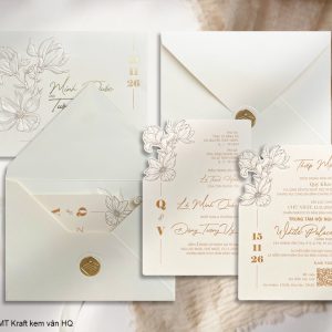 Thiệp cưới DQ-25VIP07-MT Kraft kem vân HQ