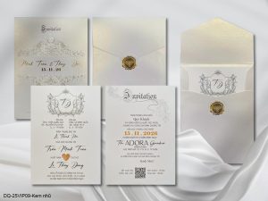 Thiệp cưới DQ-25VIP09-Kem nhũ