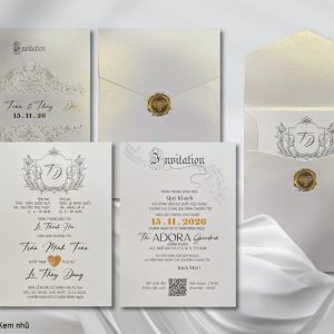 Thiệp cưới DQ-25VIP09-Kem nhũ