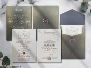 Thiệp cưới DQ-25VIP09-Nâu Đậm Nhũ