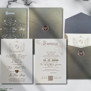 Thiệp cưới DQ-25VIP09-Nâu Đậm Nhũ