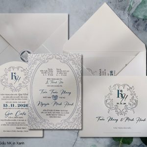 Thiệp cưới DQ-25VIP10-Giấy NK in Xanh